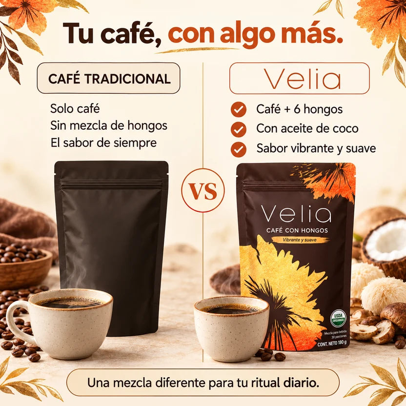 VeliaCafé con Hongos - Energía sin Bajón y Mente Clara Todo el Día
